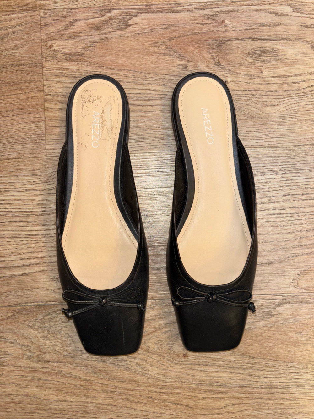 Black Leather Square-Toe Slip-On Ballet Flats